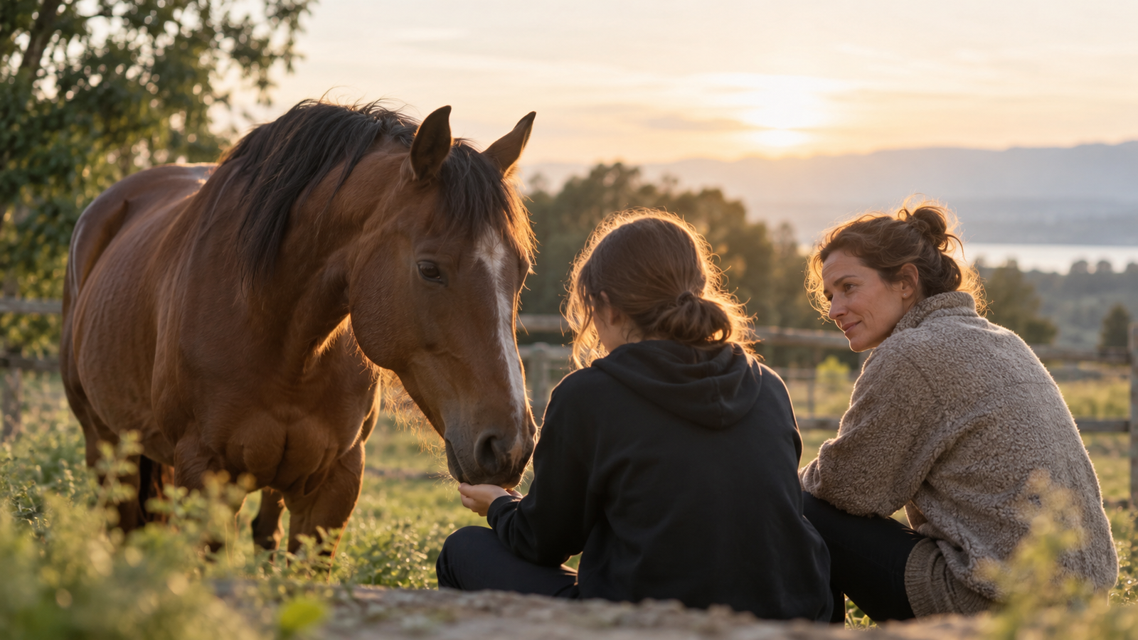 Accompagnement individuel avec un cheval dans un environnement naturel à Genève